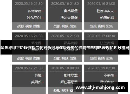 聚焦德甲下阶段赛程变化对争冠与保级走势的影响预测球队表现和积分格局
